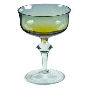 Aurora Amber Champagne Glasses by Denby Clear Knobbed Stem Vintage Blown Glass